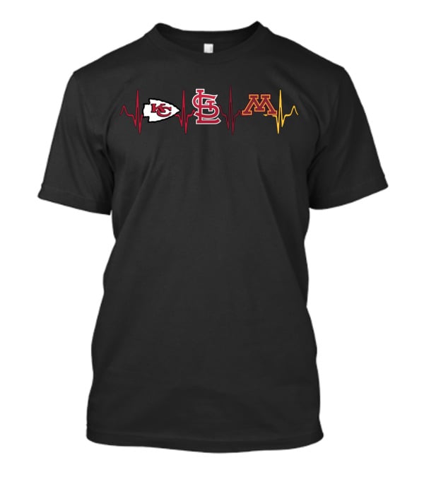 Kansas City Chiefs St. Louis Cardinals Minnesota Golden Gophers Heartbeat T-Shirt