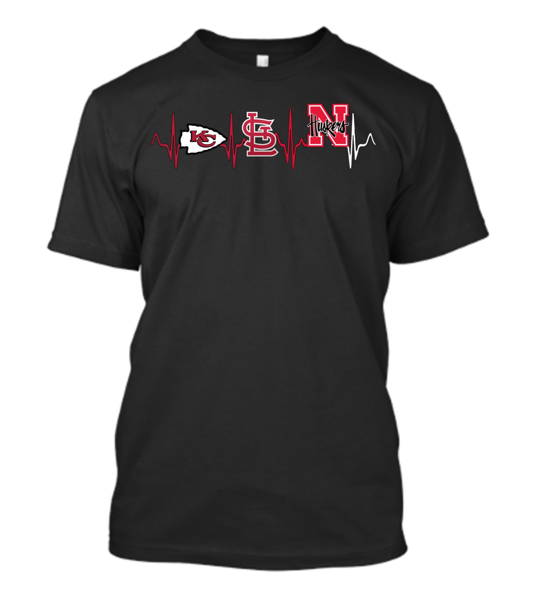Love Chiefs Cardinals Huskers Heartbeat Ekg T-Shirt