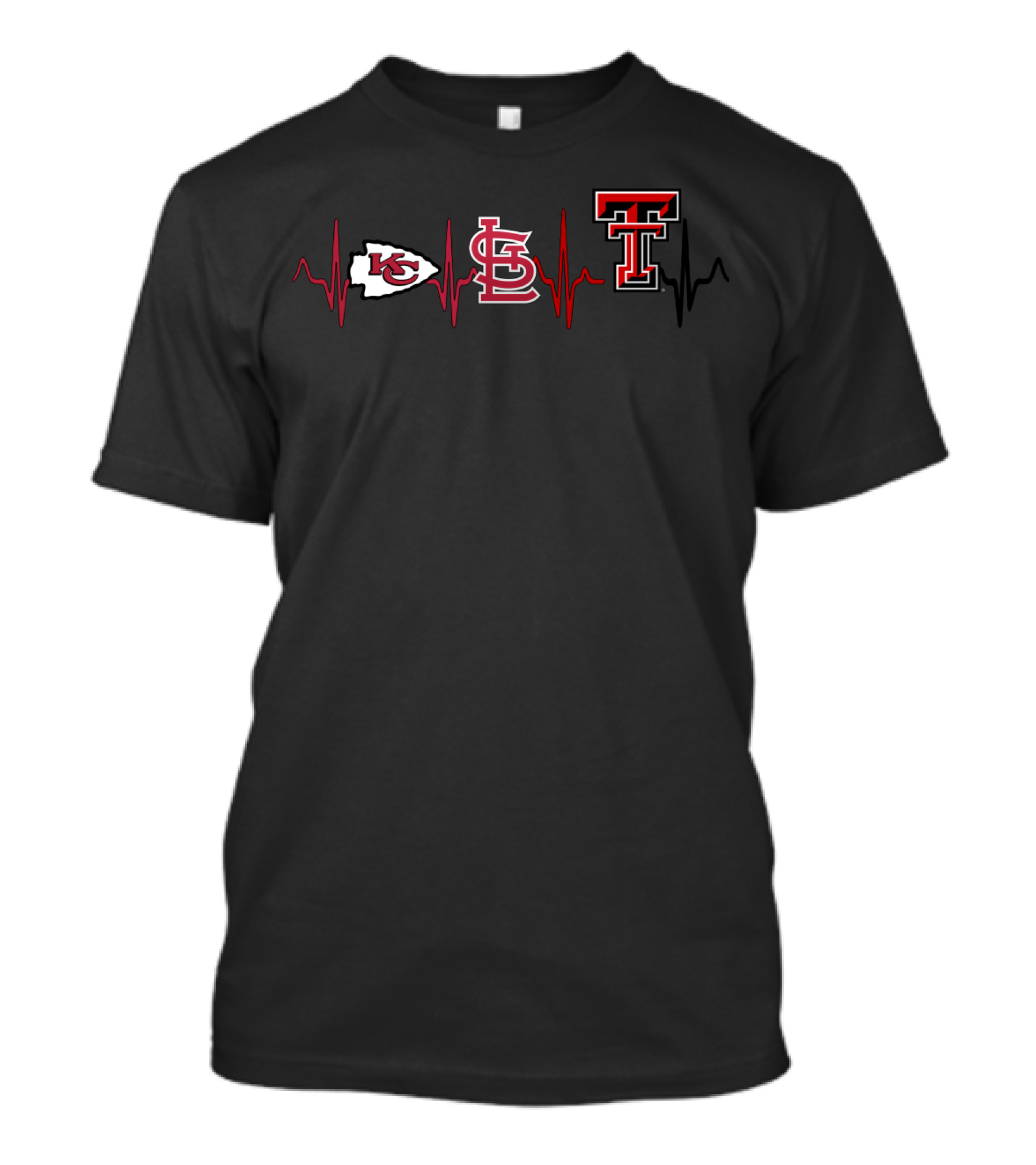 Kansas City Chiefs St. Louis Cardinals Texas Tech Red Raiders Heartbeat T-Shirt