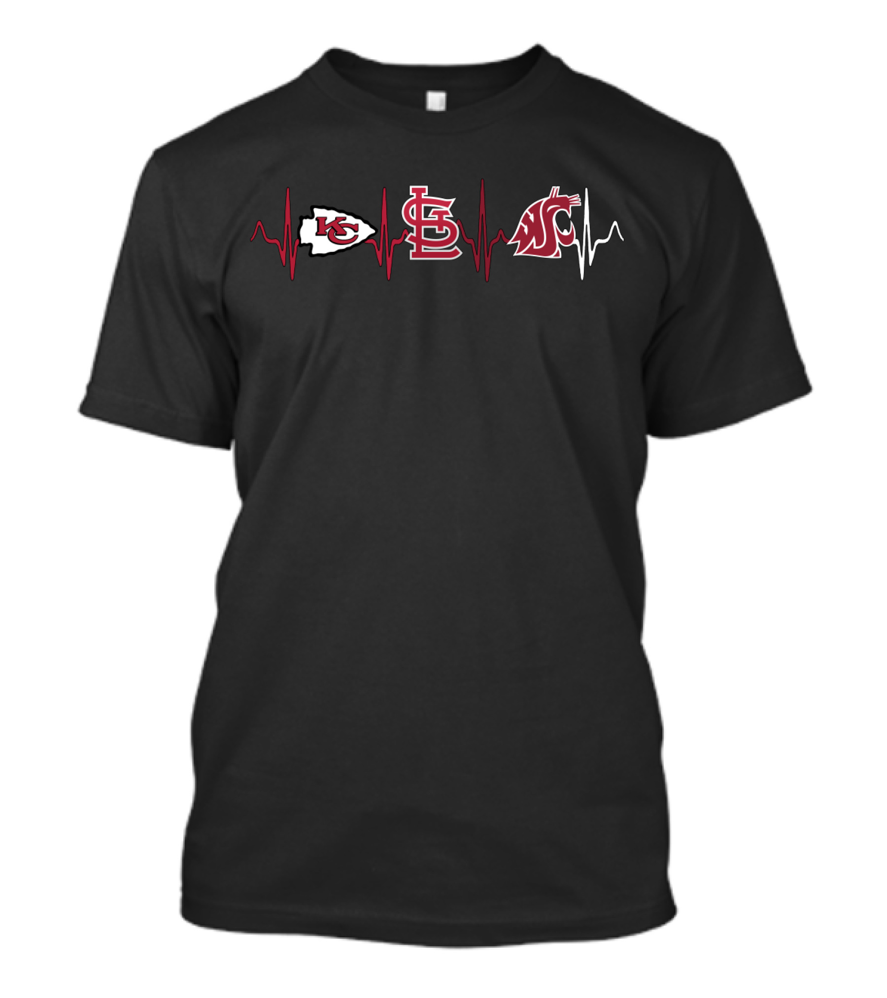 Kansas City Chiefs St. Louis Cardinals Washington State Cougars Heartbeat T-Shirt