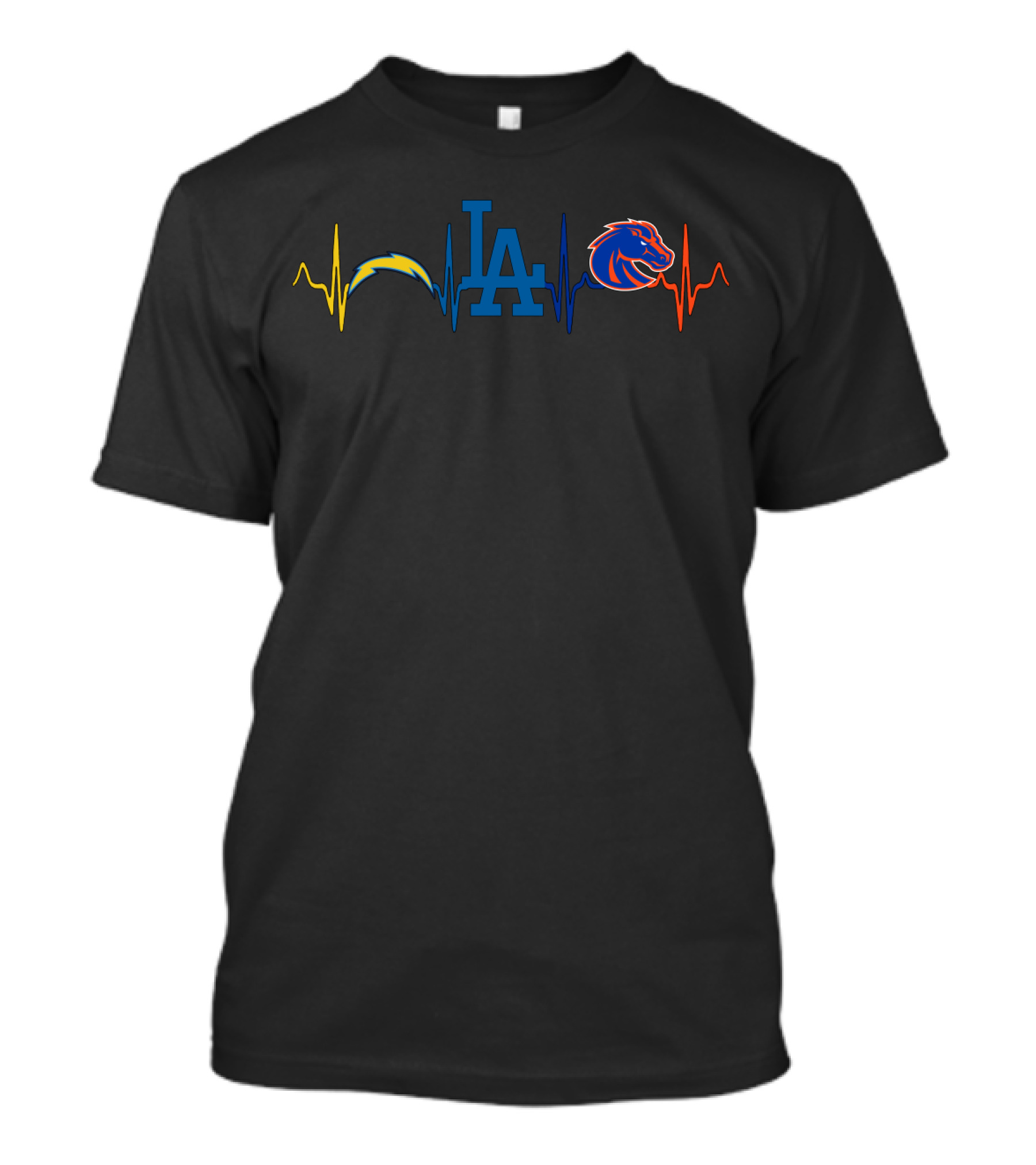 Love Chargers Dodgers Boise State Broncos Heartbeat T-Shirt