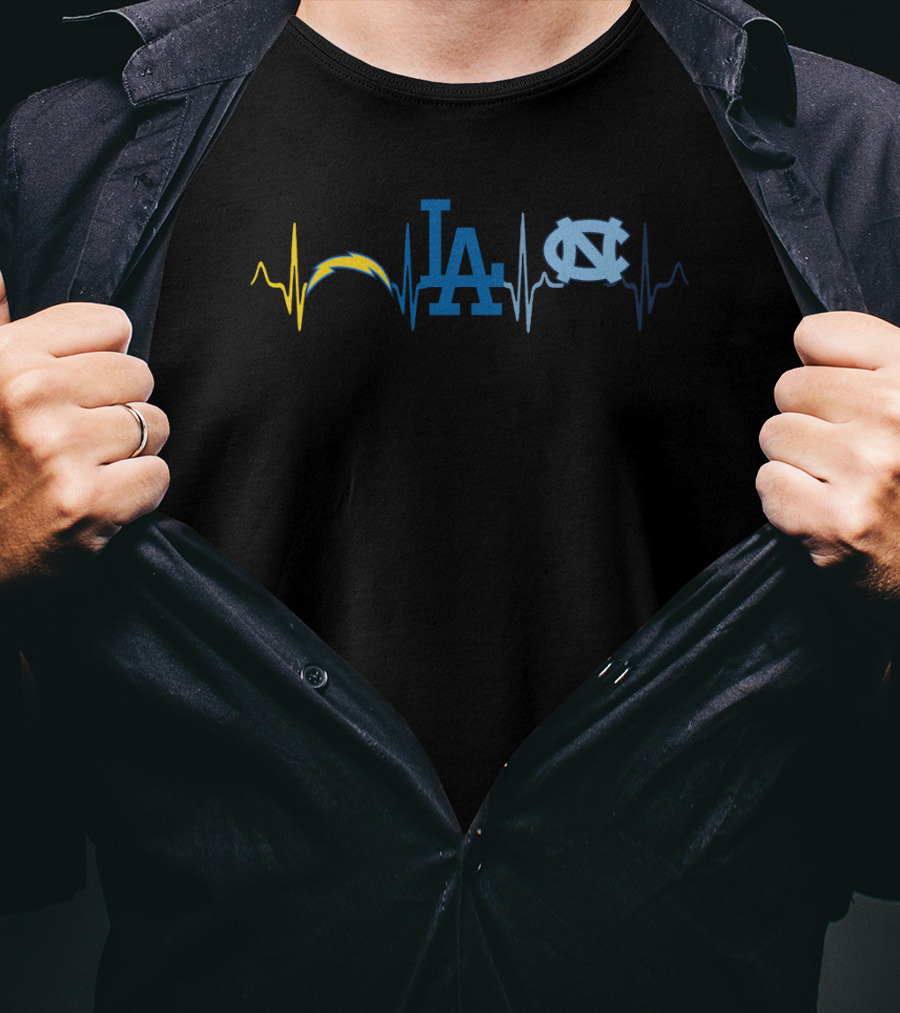 Love Chargers Dodgers North Carolina Tar Heels Heartbeat T-Shirt