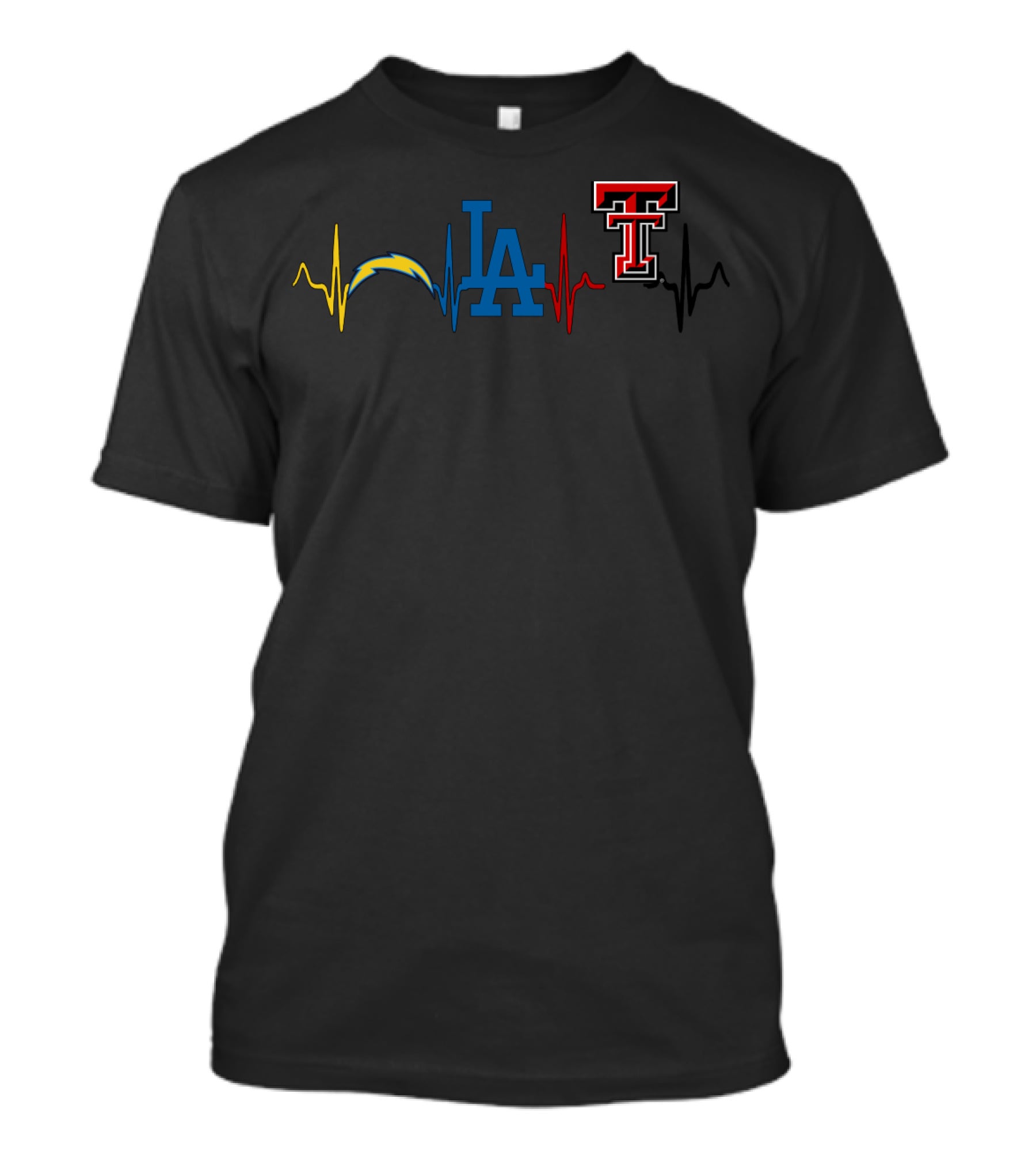 Love Chargers La Dodgers Texas Tech Logos Heartbeat T-Shirt