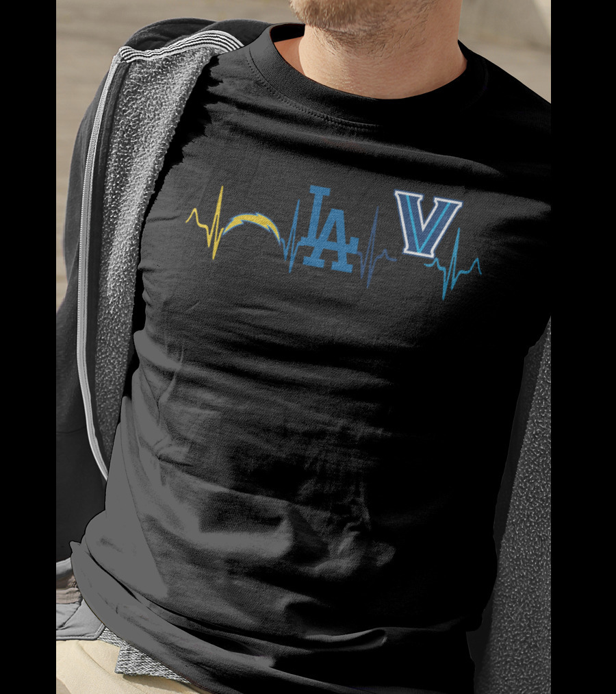 Love Chargers Dodgers Villanova Heartbeat Wave T-Shirt