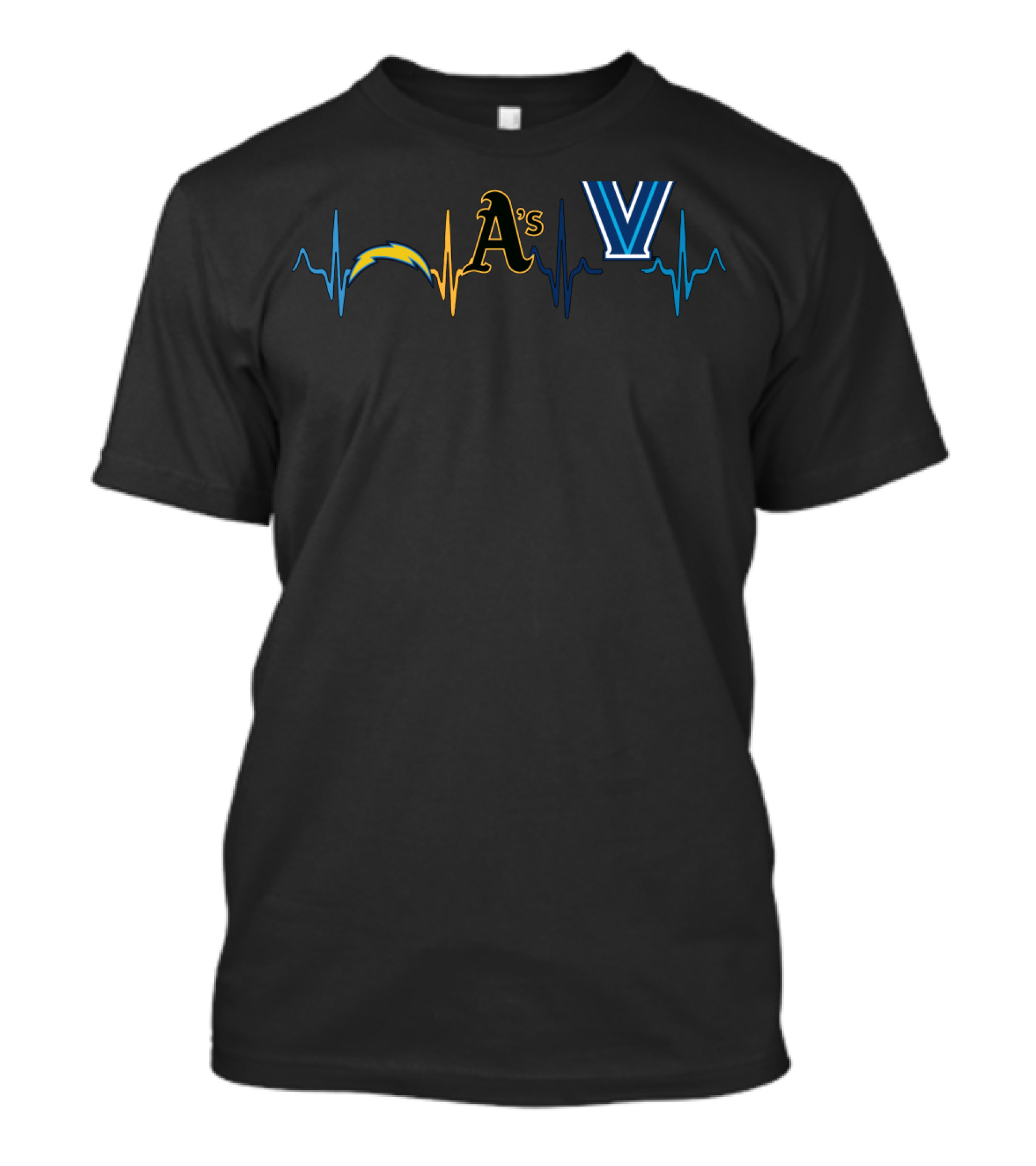 Love Chargers Athletics A's Villanova Heartbeat T-Shirt