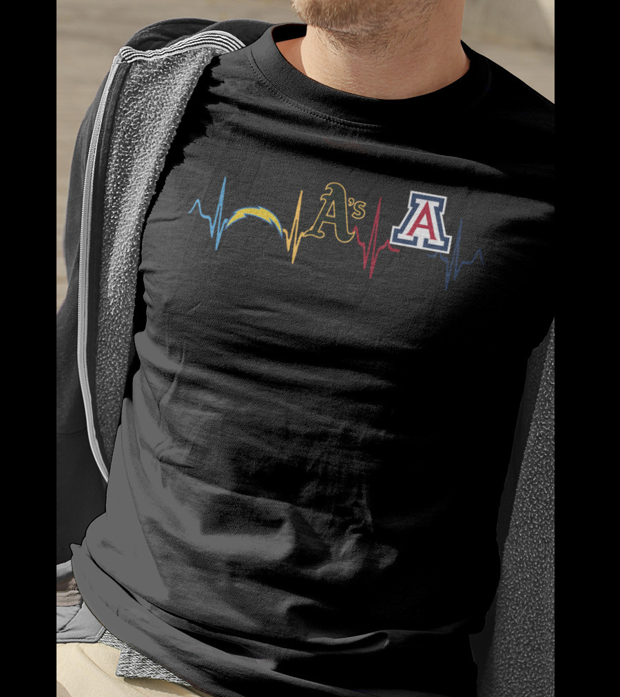 Love Chargers A's Wildcats Heartbeat T-Shirt