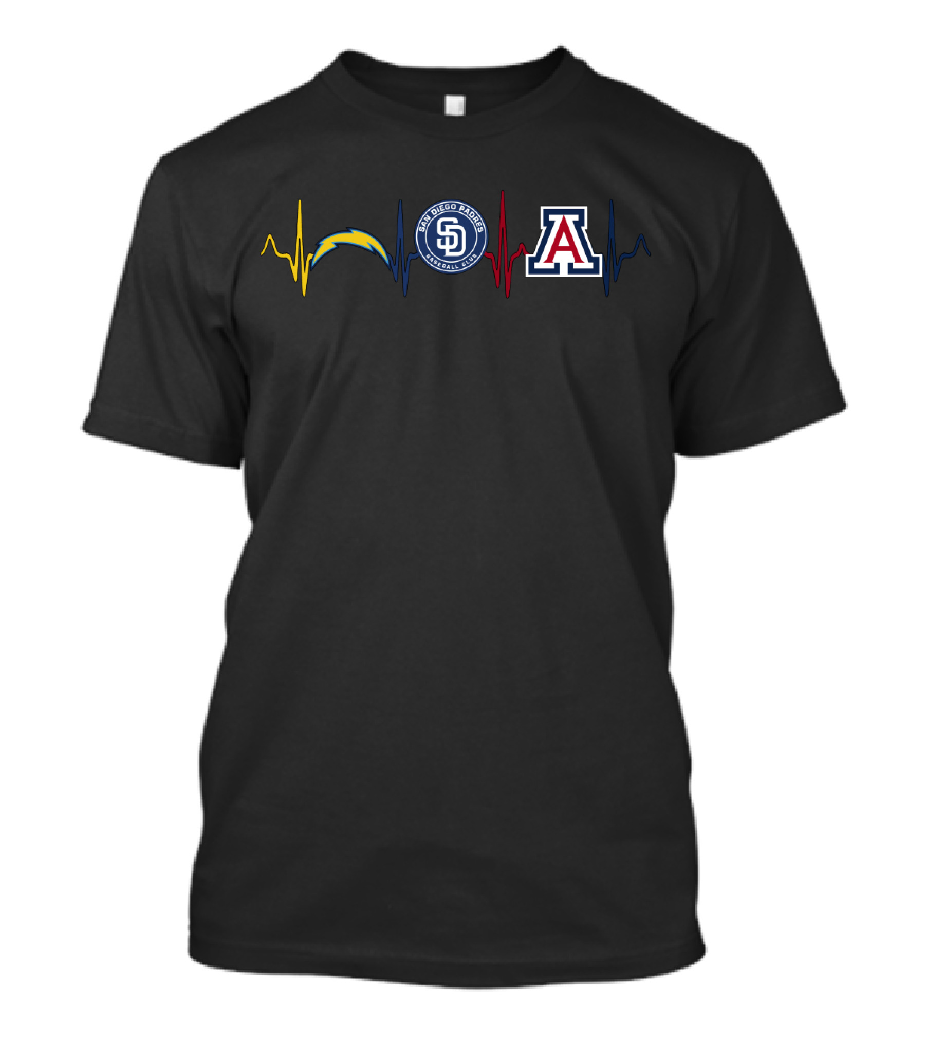 San Diego Chargers Padres Arizona Wildcats Heartbeat T-Shirt