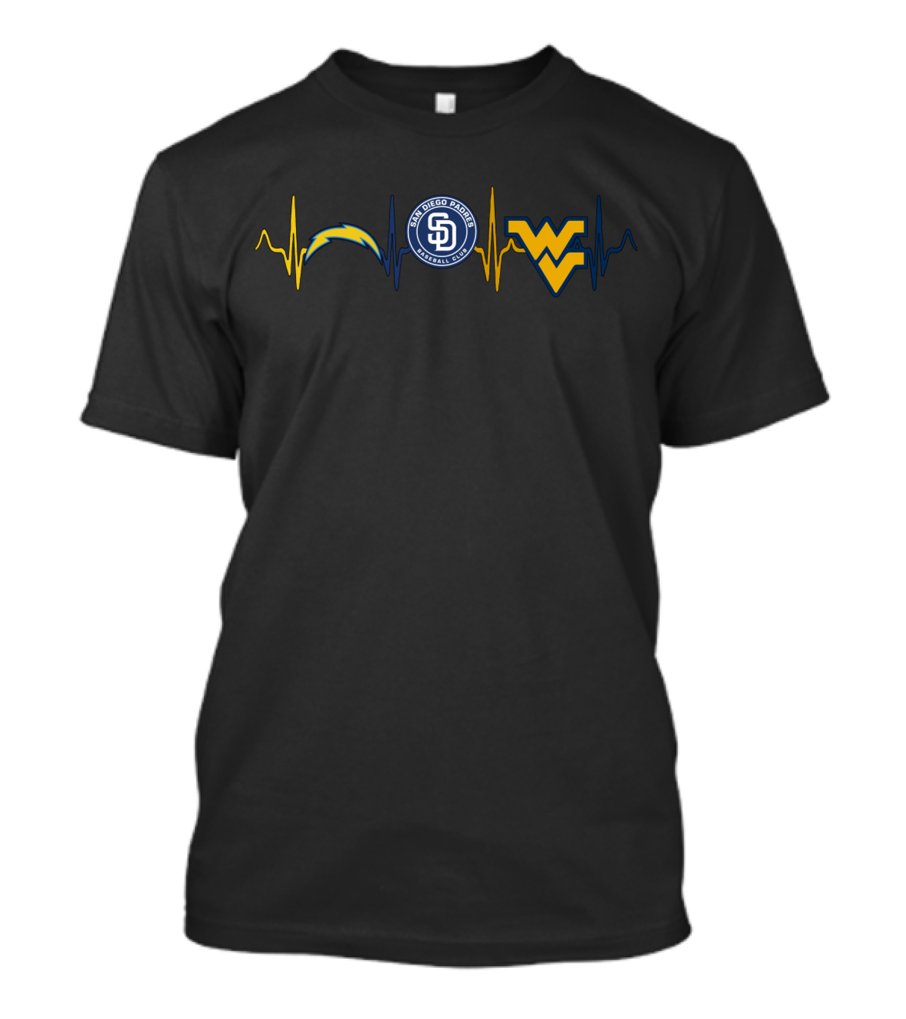San Diego Chargers Padres West Virginia Mountaineers Heartbeat T-Shirt