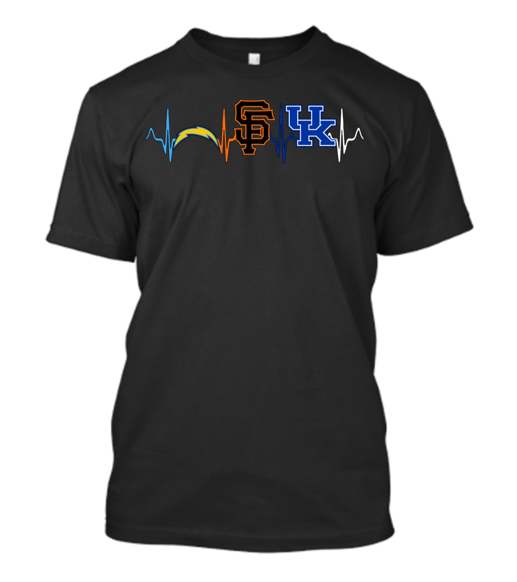 Love Chargers Giants Kentucky Logos Heartbeat T-Shirt