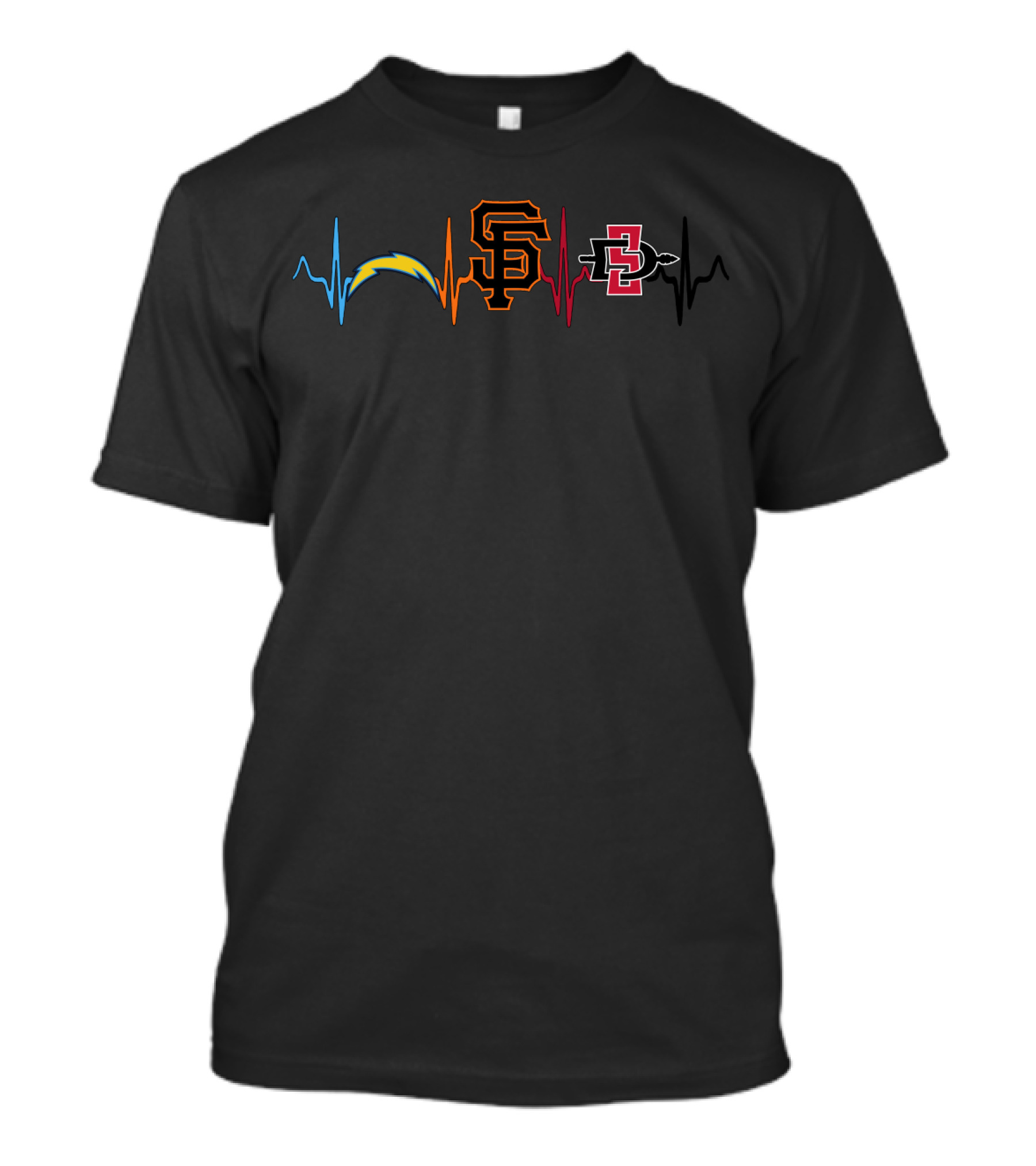 Love Chargers Giants San Diego State University Heartbeat T-Shirt