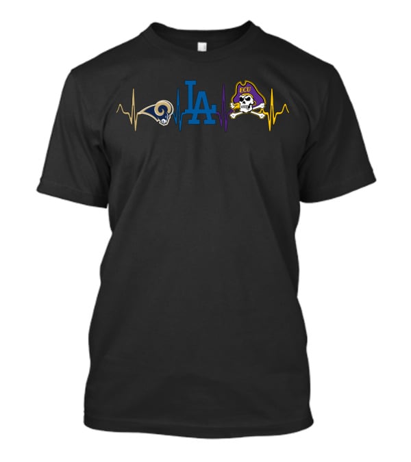Los Angeles Rams La Dodgers Ecu Pirates Heartbeat T-Shirt