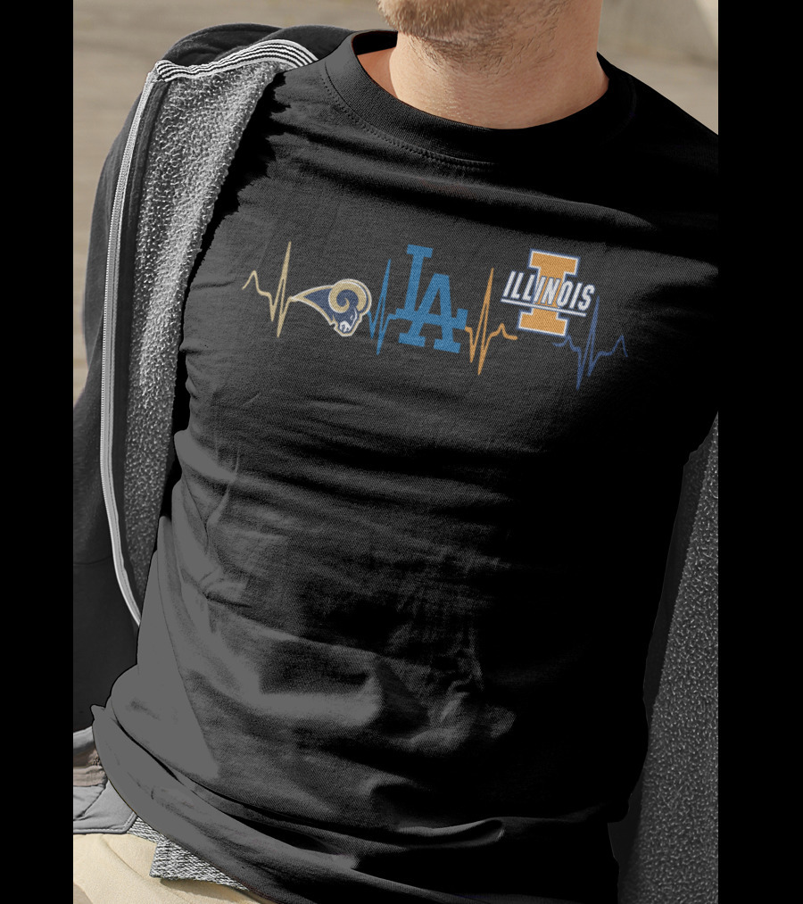 Love Rams Dodgers Illinois Football Baseball Heartbeat T-Shirt