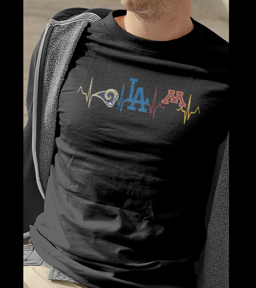 Love Rams Dodgers Heartbeat Mgg T-Shirt