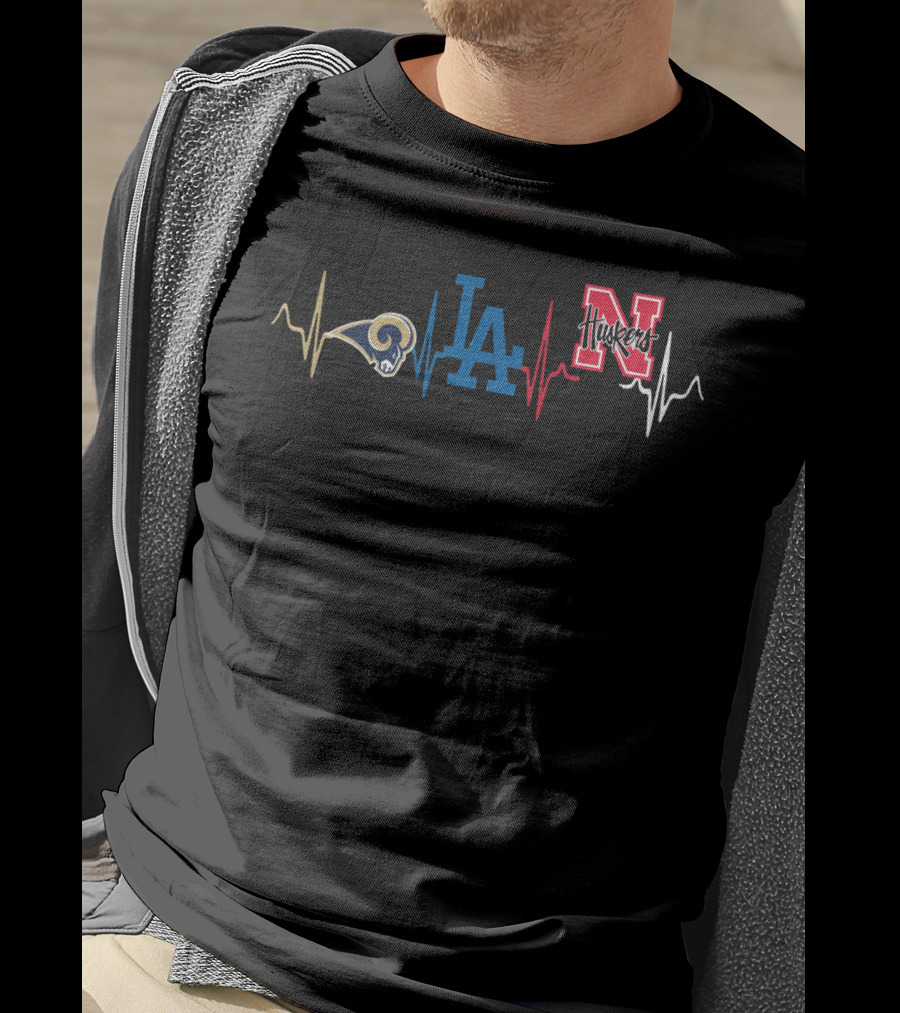 Love Rams La Dodgers Nebraska Huskers Heartbeat T-Shirt