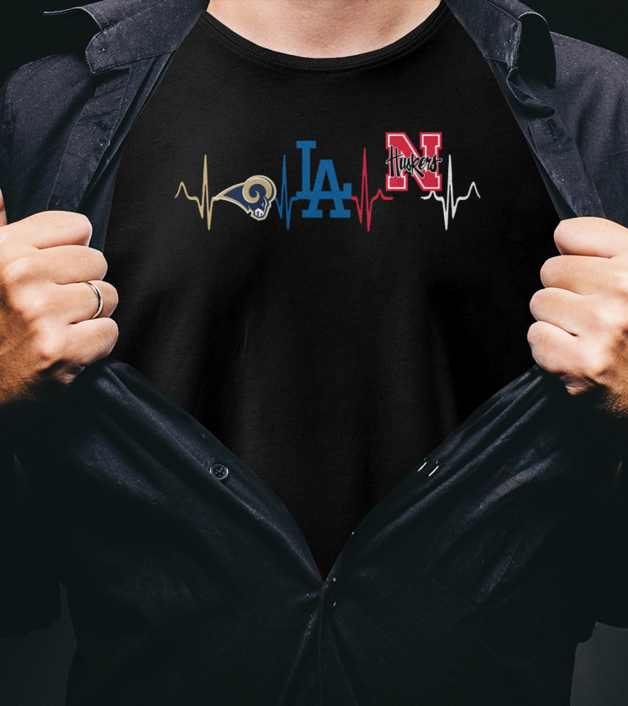 Love Rams La Dodgers Nebraska Huskers Heartbeat T-Shirt
