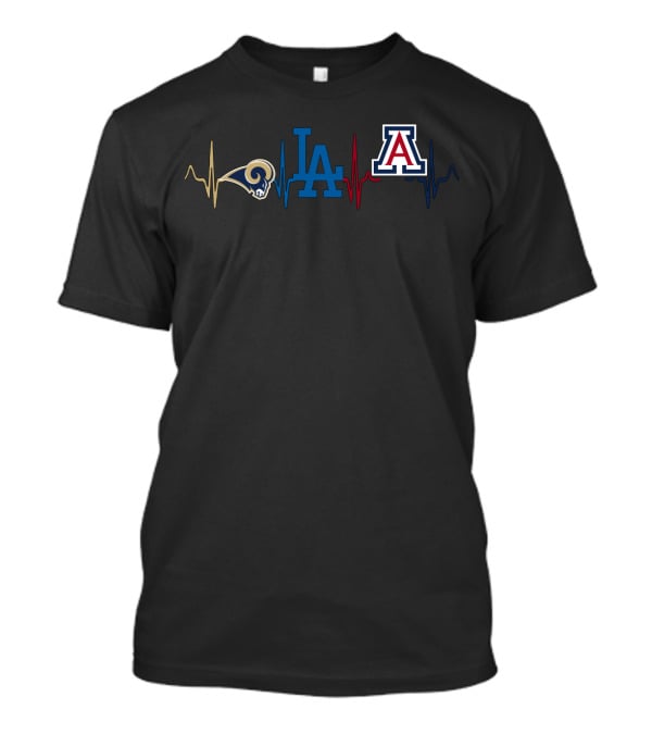 Rams Dodgers Arizona Wildcats Heartbeat Logo Collaboration T-Shirt