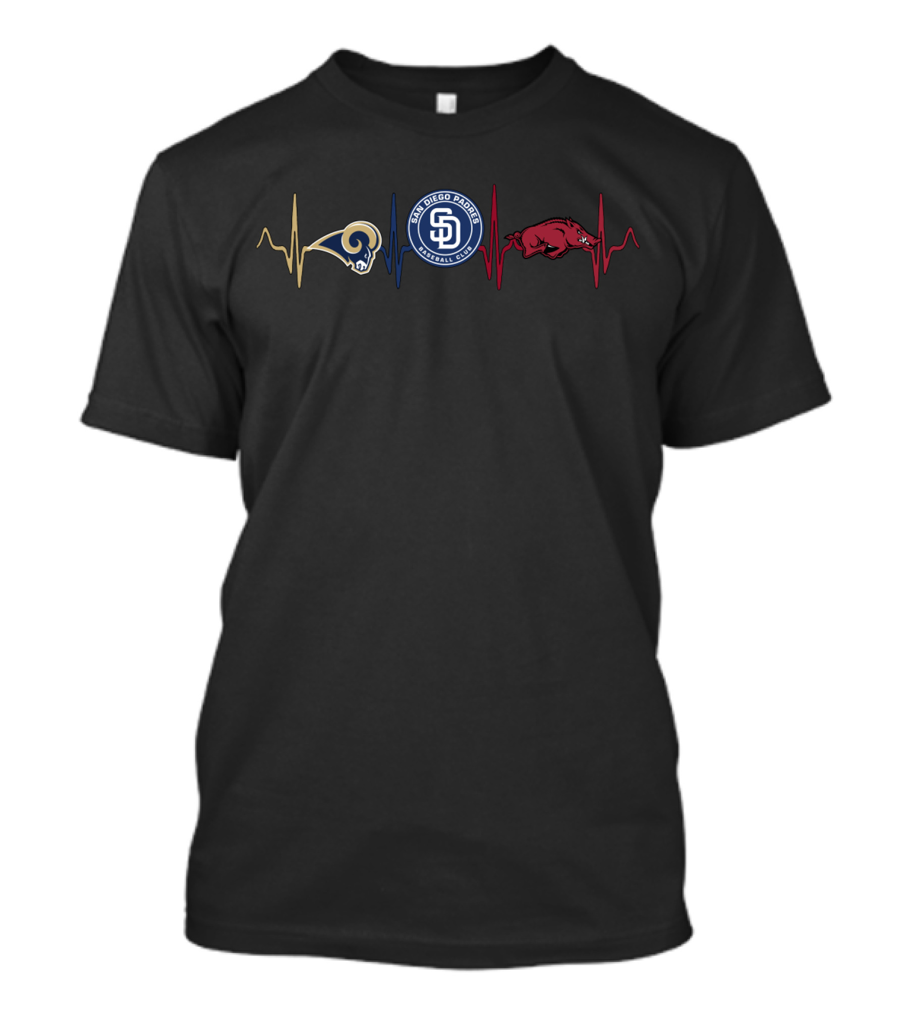 Love Rams San Diego Padres Razorbacks Heartbeat T-Shirt