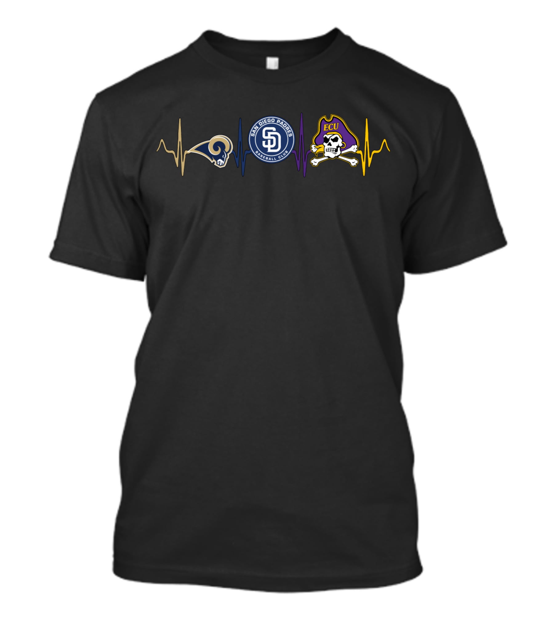 Rams San Diego Padres Ecu Heartbeat Line T-Shirt
