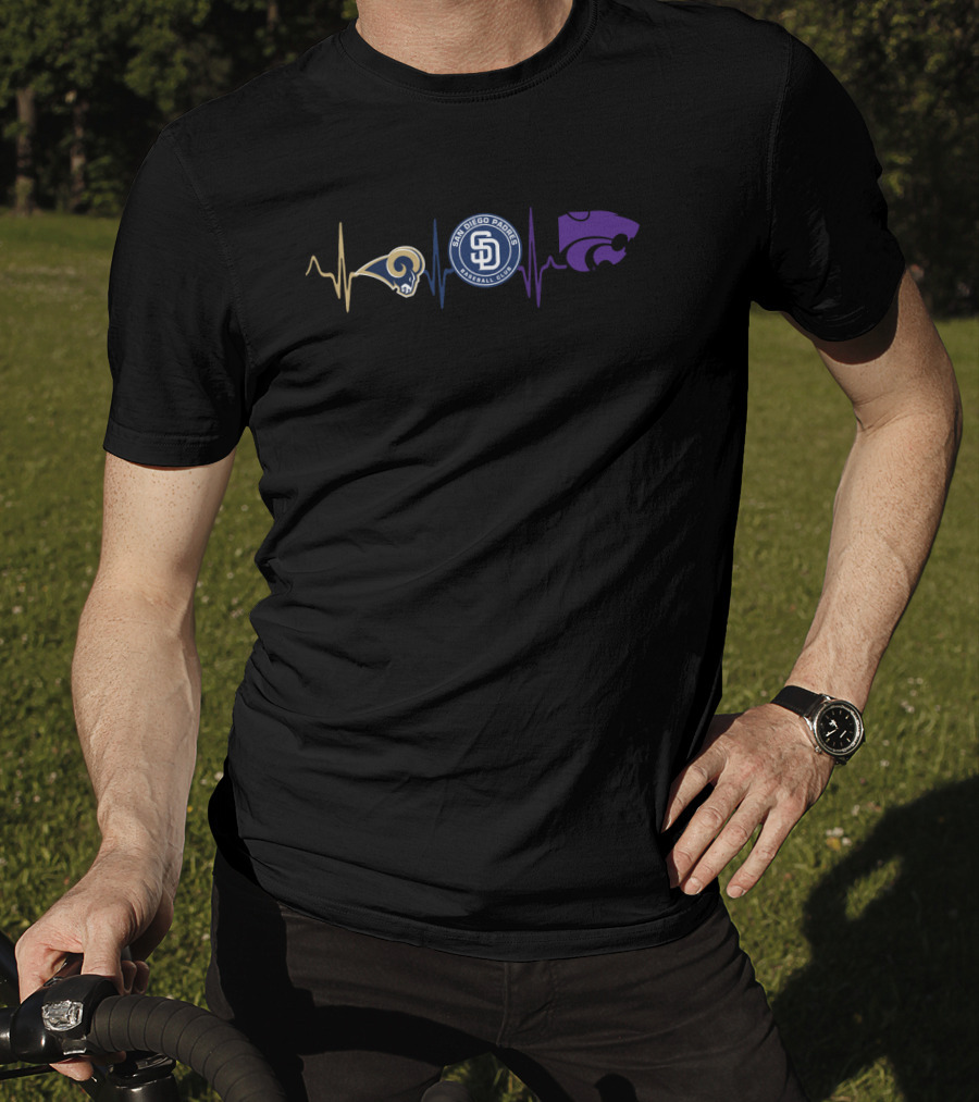 Los Angeles Rams San Diego Padres Kansas State Wildcats Heartbeat T-Shirt