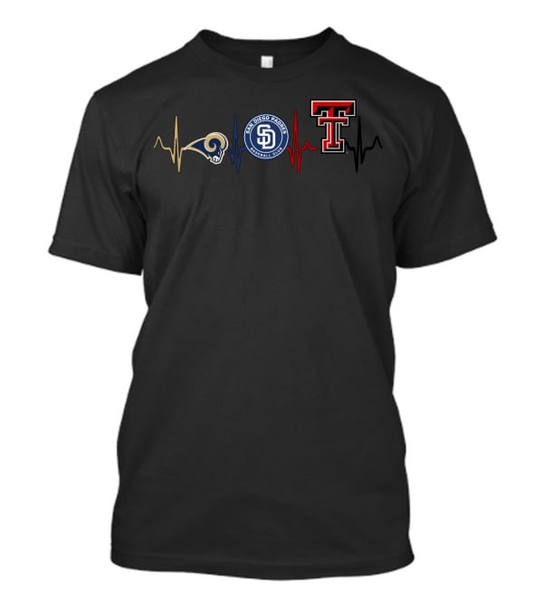 Love Rams San Diego Padres Texas Tech Heartbeat T-Shirt