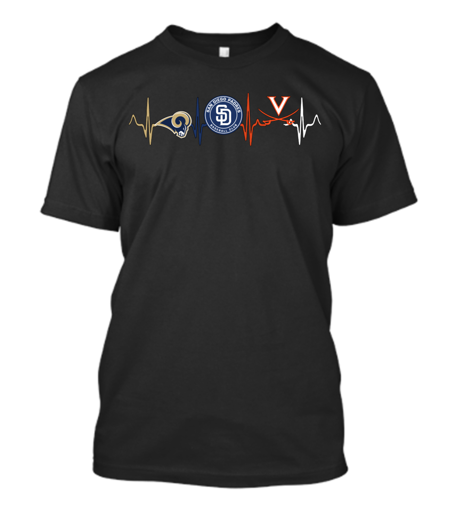 Love Rams San Diego Padres Virginia Cavaliers Heartbeat T-Shirt