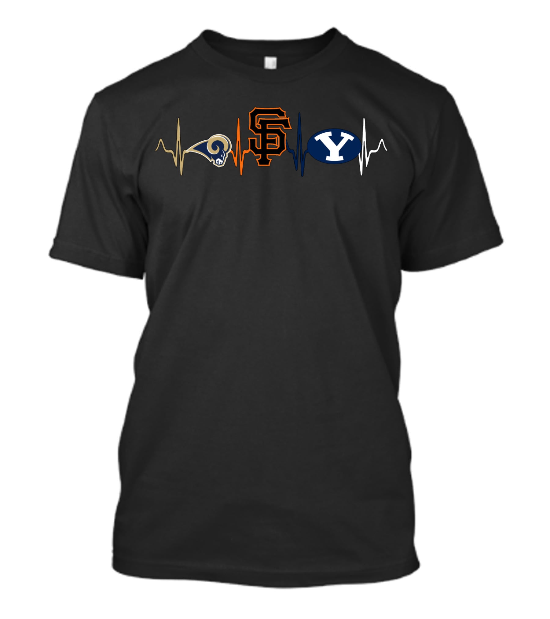 Rams Giants Byu Heartbeat Football Baseball Logos T-Shirt