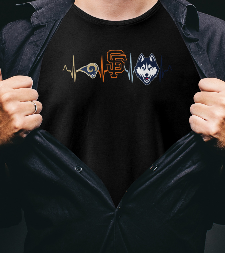 Love Rams Giants Husky Heartbeat T-Shirt