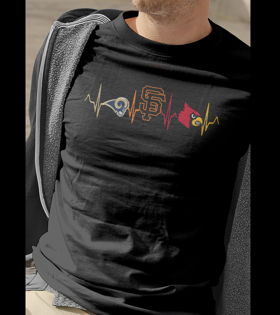 Love Rams Giants Cardinals Heartbeat T-Shirt