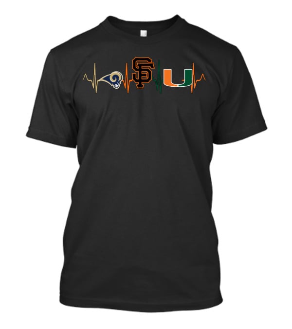 Los Angeles Rams New York Giants Miami Hurricanes Heartbeat T-Shirt