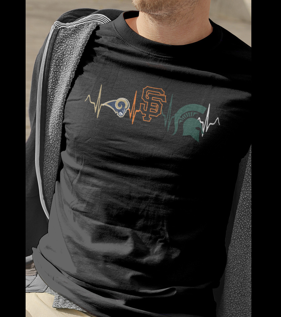 Love Rams Giants Mss Logos Heartbeat T-Shirt