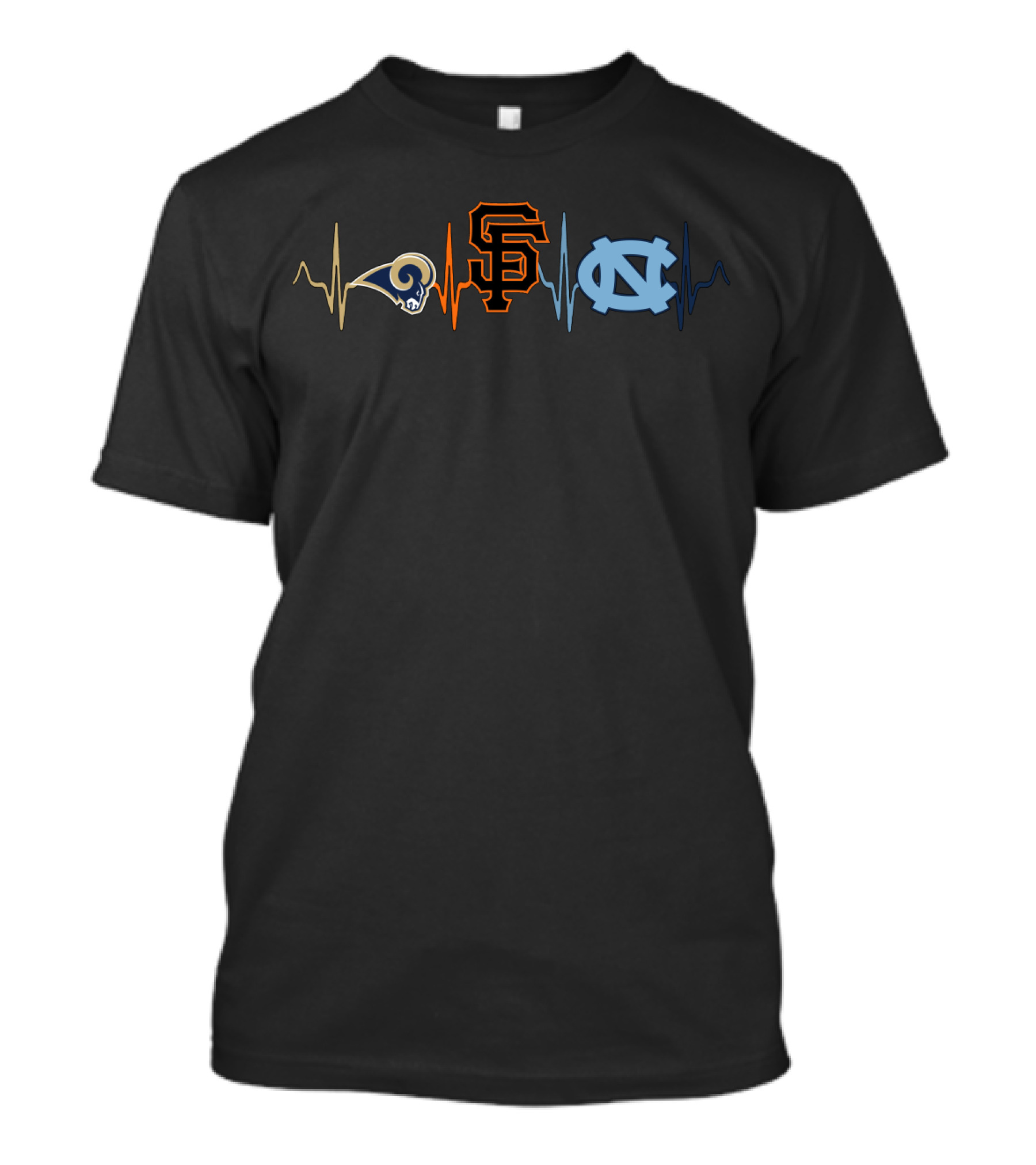 Los Angeles Rams San Francisco Giants North Carolina Tar Heels Heartbeat T-Shirt