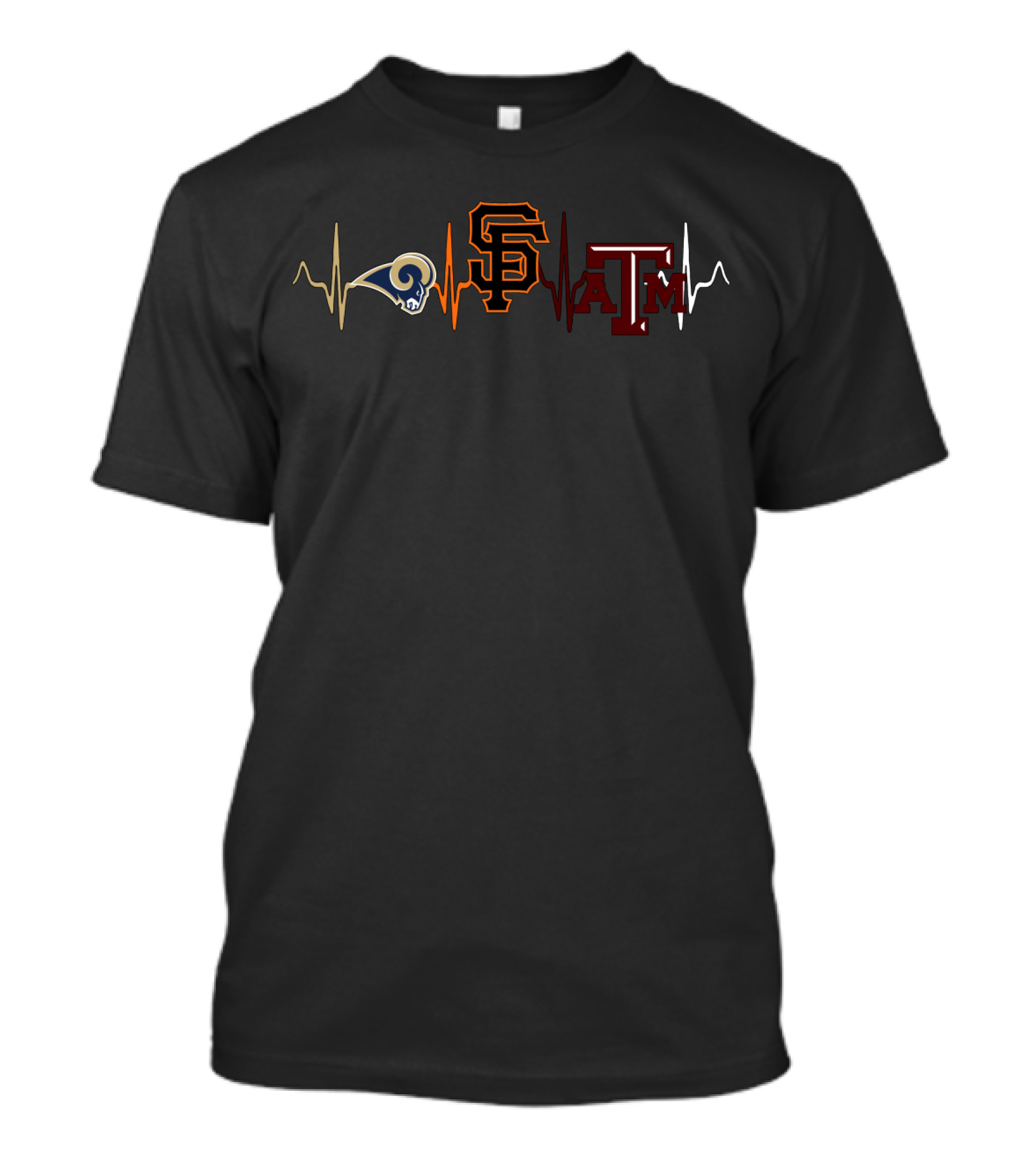 Love Rams Giants Sf Texas A&M Logo Heartbeat T-Shirt