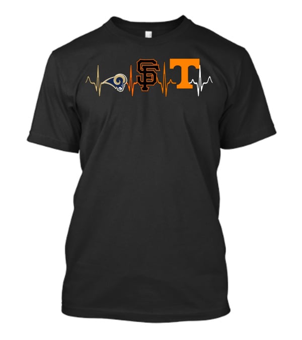Los Angeles Rams San Francisco Giants Tennessee Volunteers Heartbeat T-Shirt