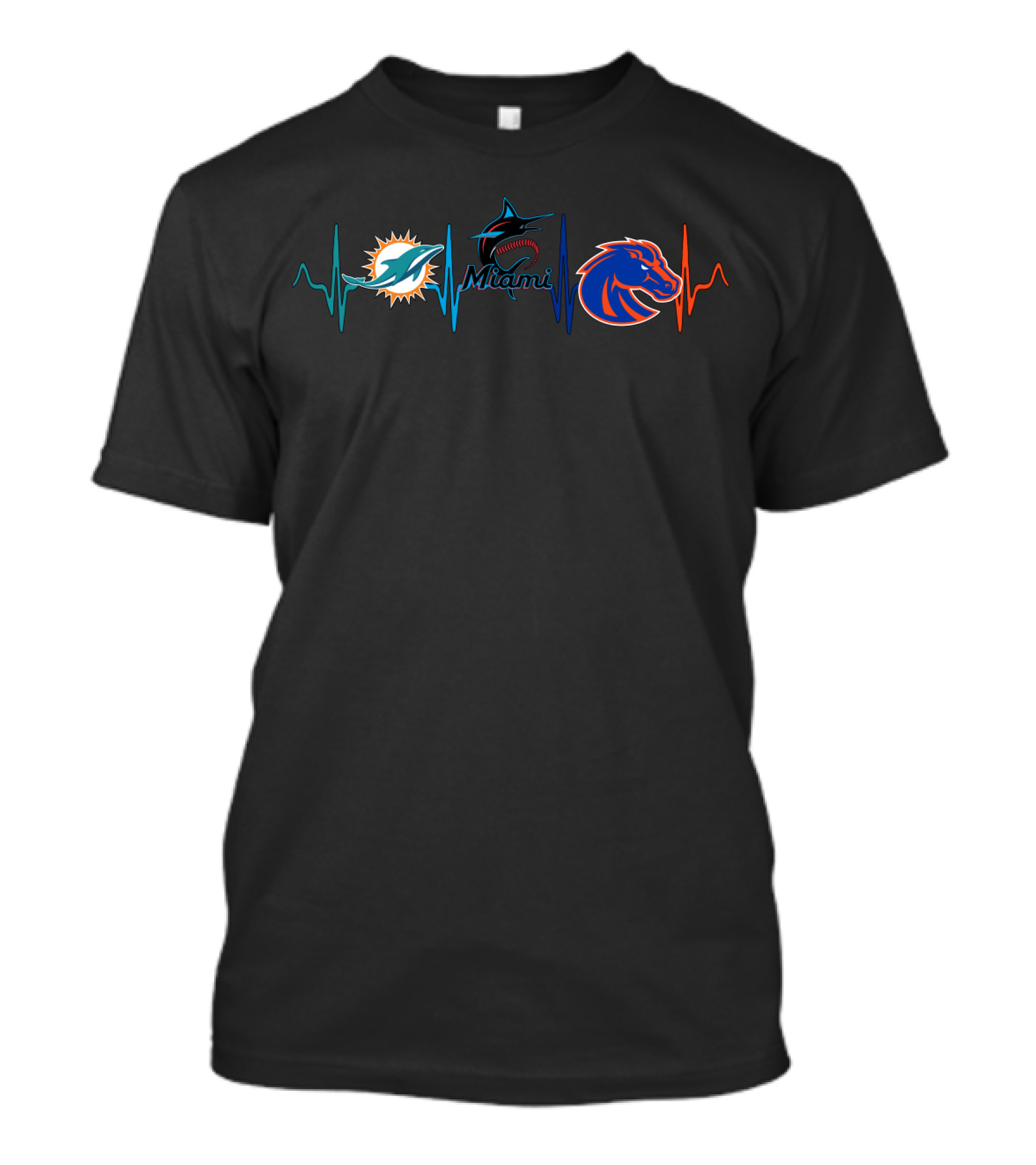 Miami Dolphins Marlins Boise State Broncos Bsb Heartbeat T-Shirt