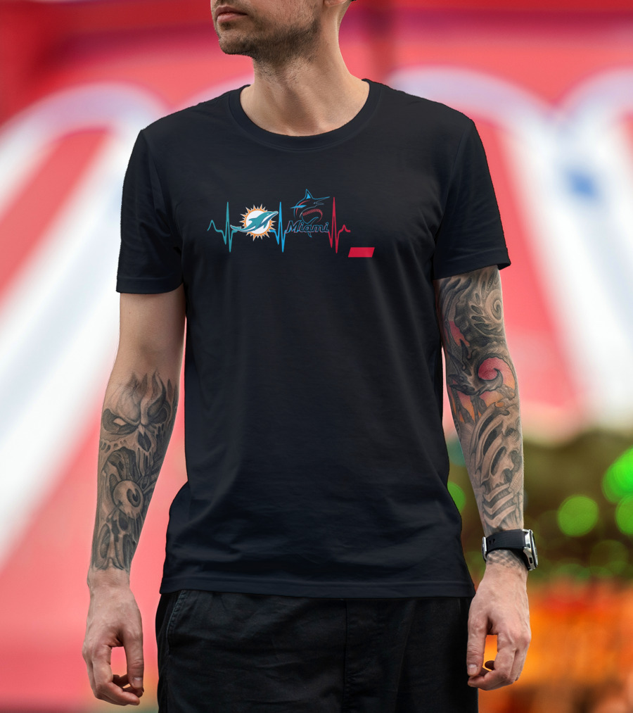 Miami Dolphins Marlins Cincinnati Bearcats Heartbeat T-Shirt