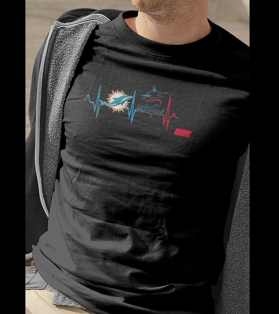Miami Dolphins Marlins Cincinnati Bearcats Heartbeat T-Shirt