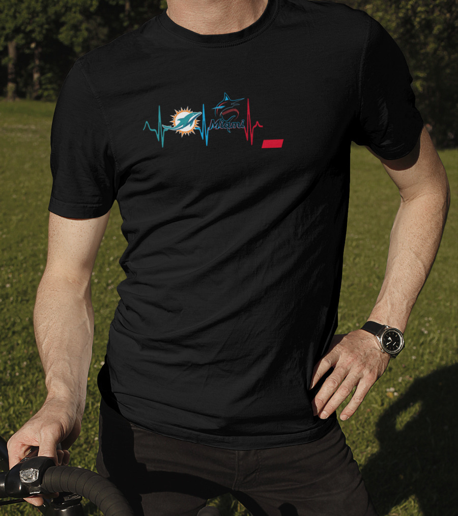 Miami Dolphins Marlins Cincinnati Bearcats Heartbeat T-Shirt