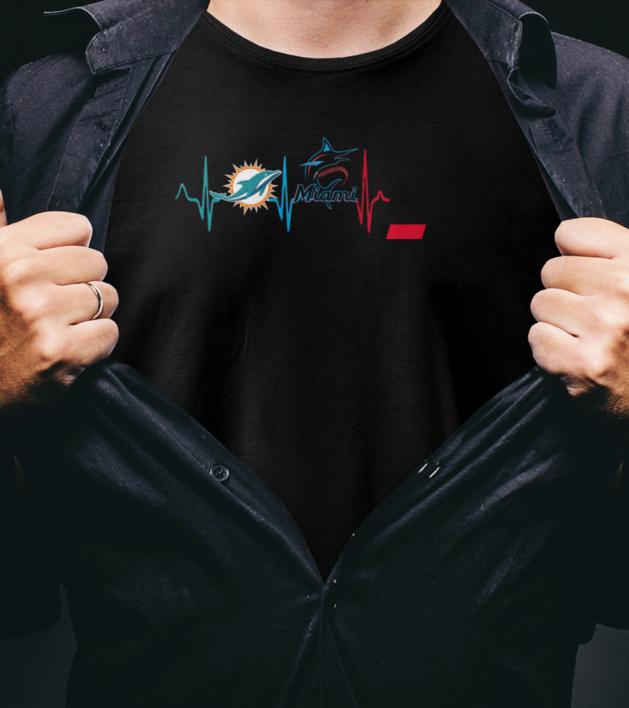 Miami Dolphins Marlins Cincinnati Bearcats Heartbeat T-Shirt