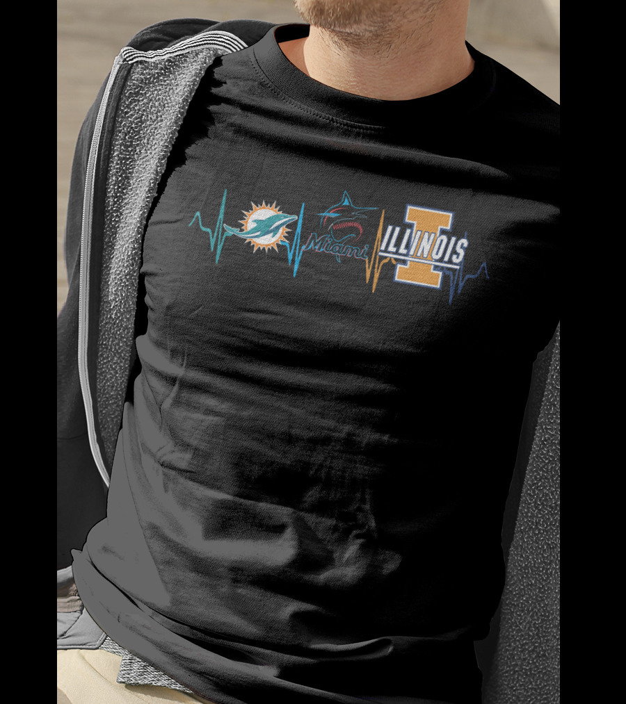 Miami Dolphins Marlins Illinois Heartbeat T-Shirt
