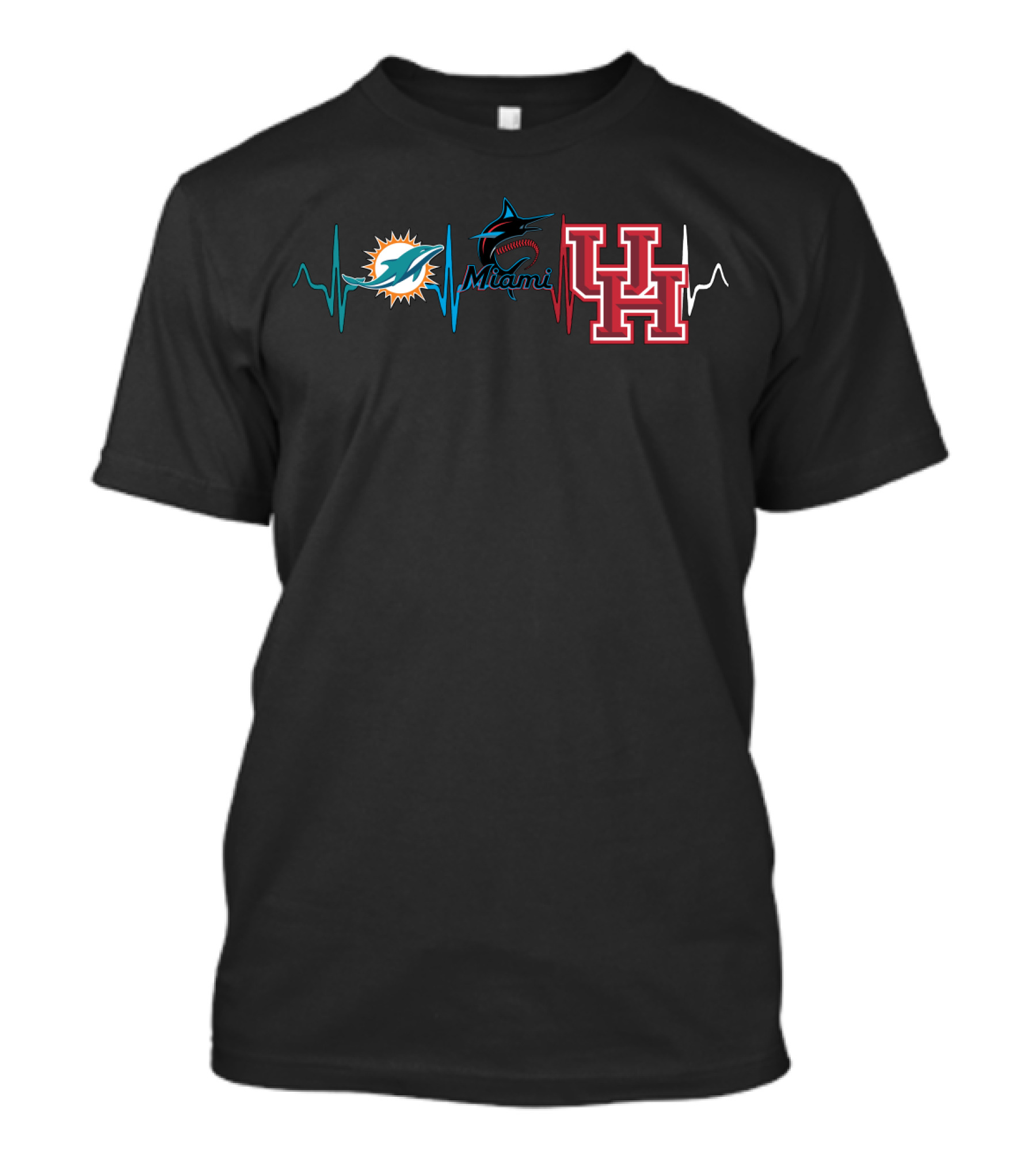 Miami Dolphins Marlins Houston Cougars Heartbeat T-Shirt