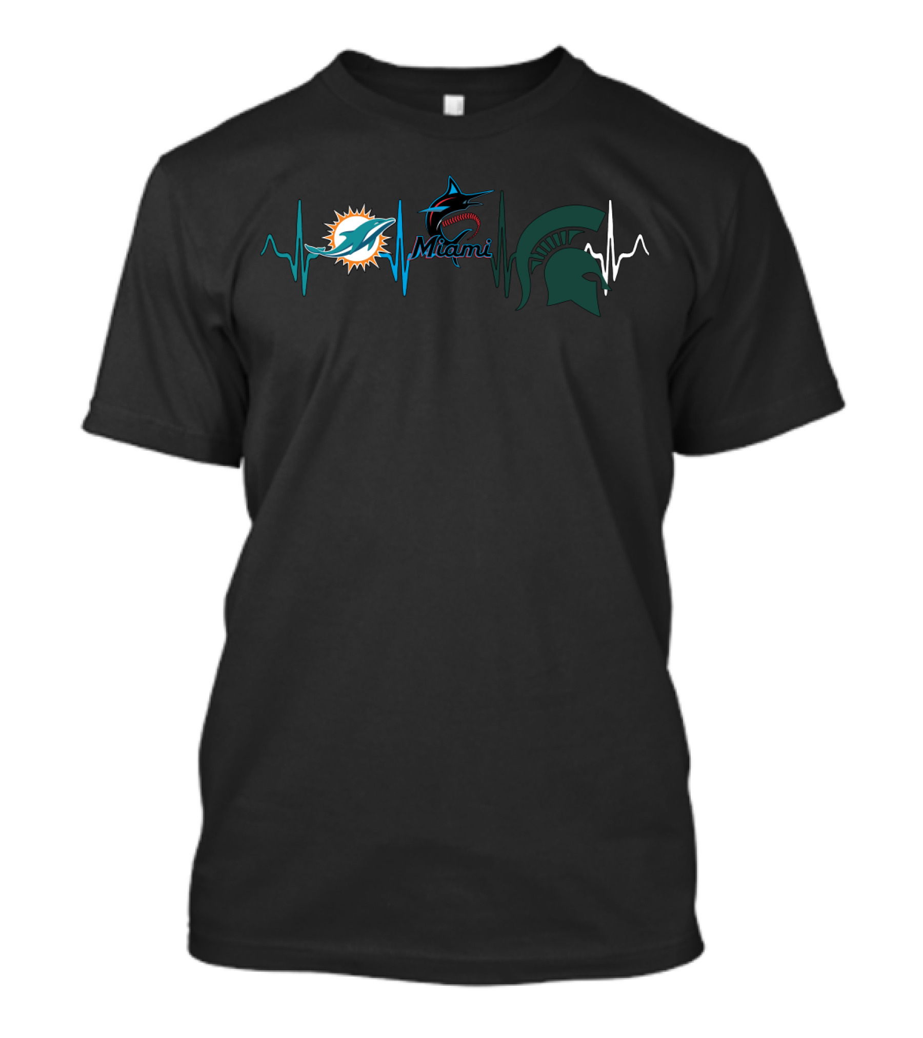 Miami Dolphins And Marlins With Michigan State Spartans Heartbeat T-Shirt