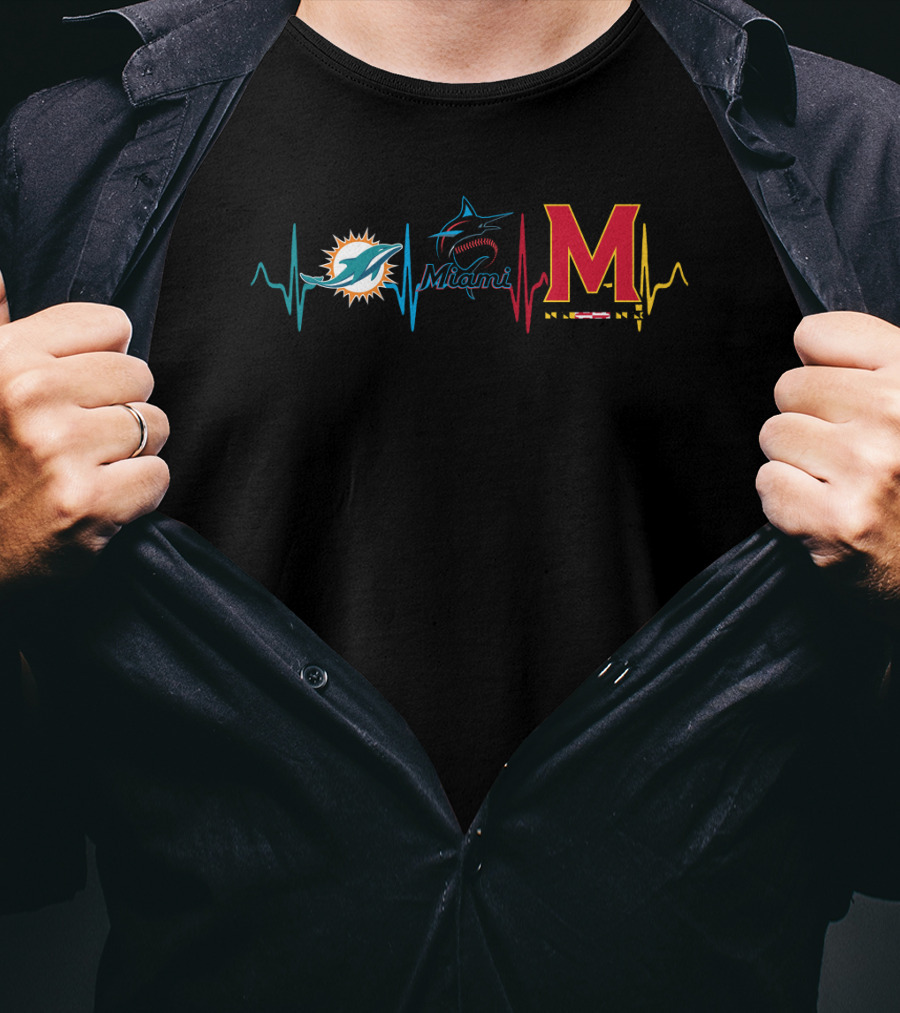 Miami Dolphins Marlins Maryland Terrapins Heartbeat T-Shirt