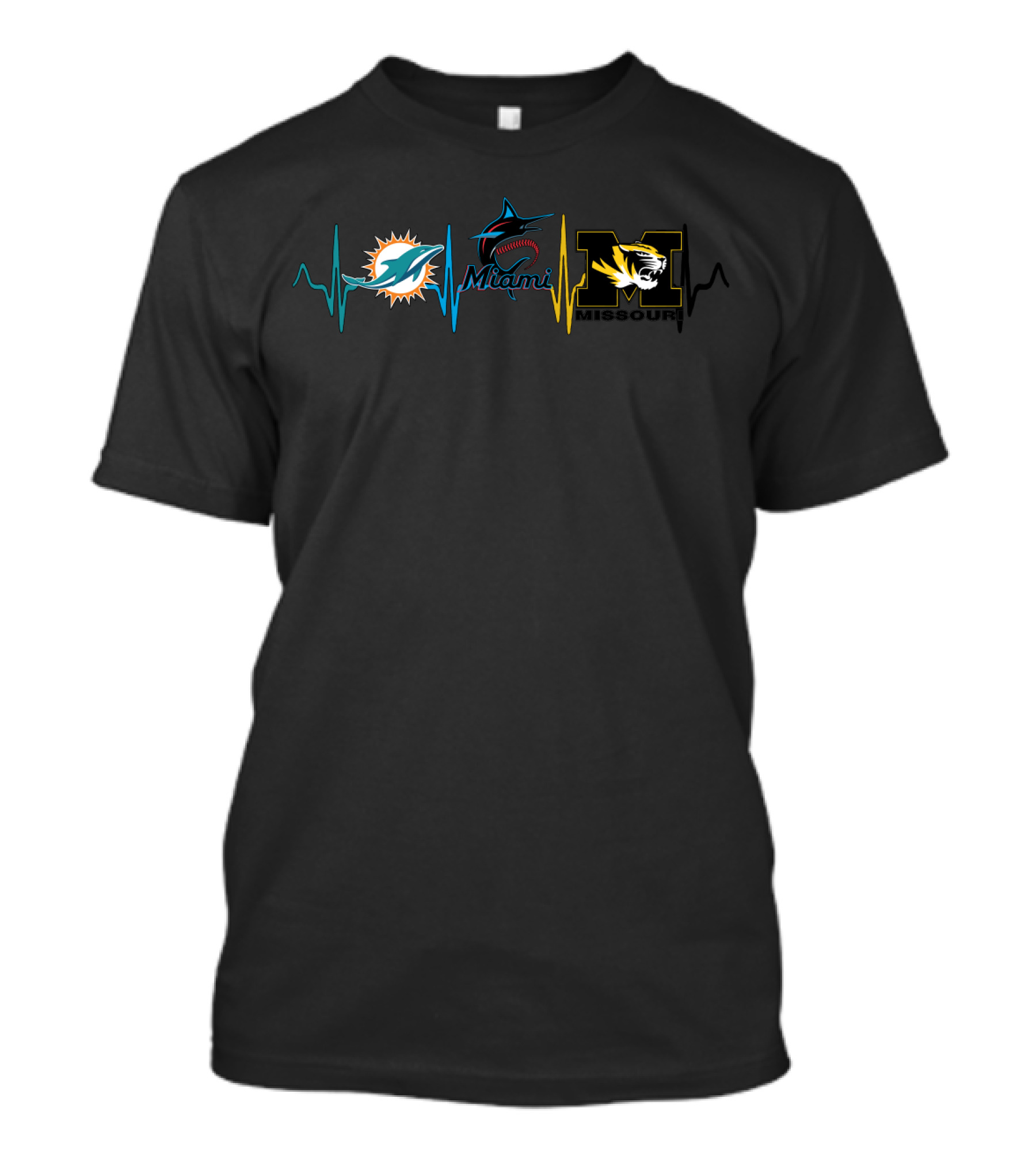 Miami Dolphins Marlins Missouri Tigers Heartbeat Fan Collection T-Shirt