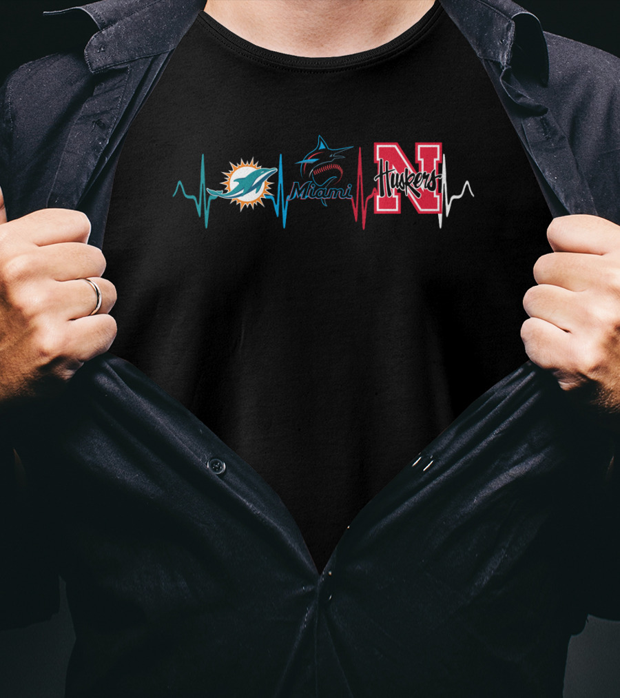 Miami Dolphins Marlins Huskers Heartbeat Nc T-Shirt