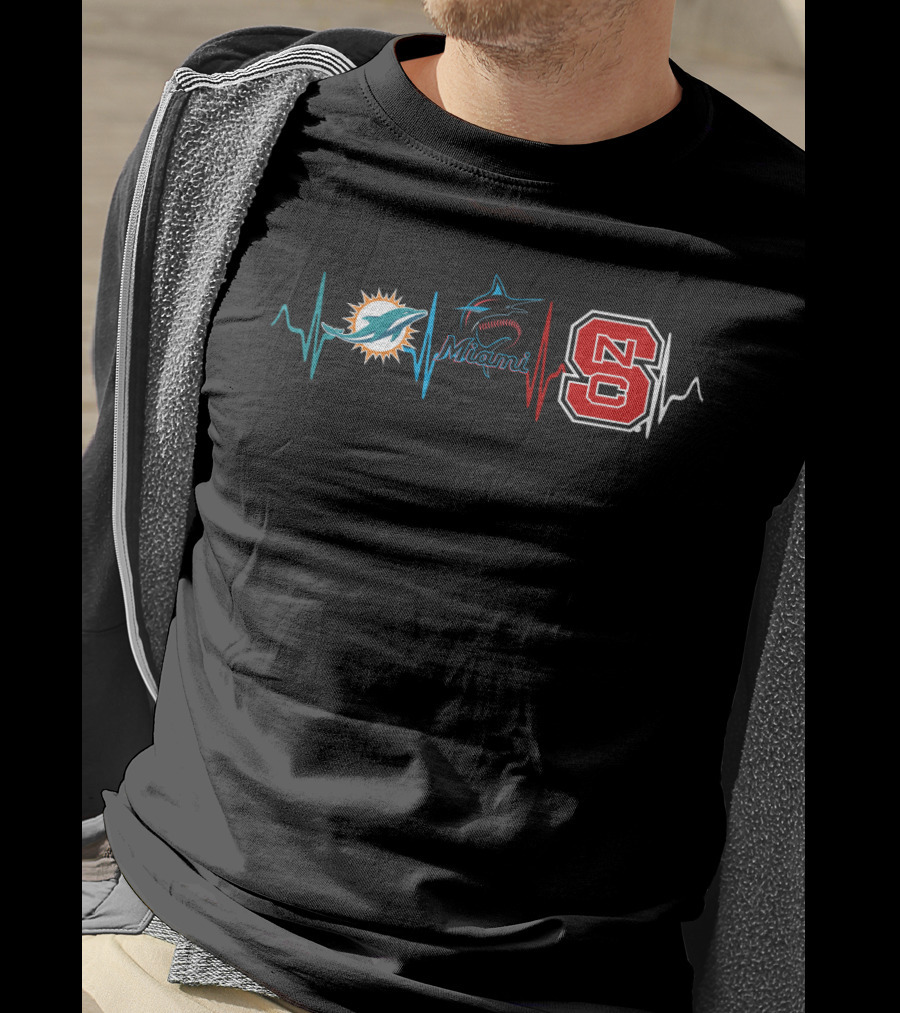 Miami Dolphins Miami Marlins Nc State Heartbeat T-Shirt