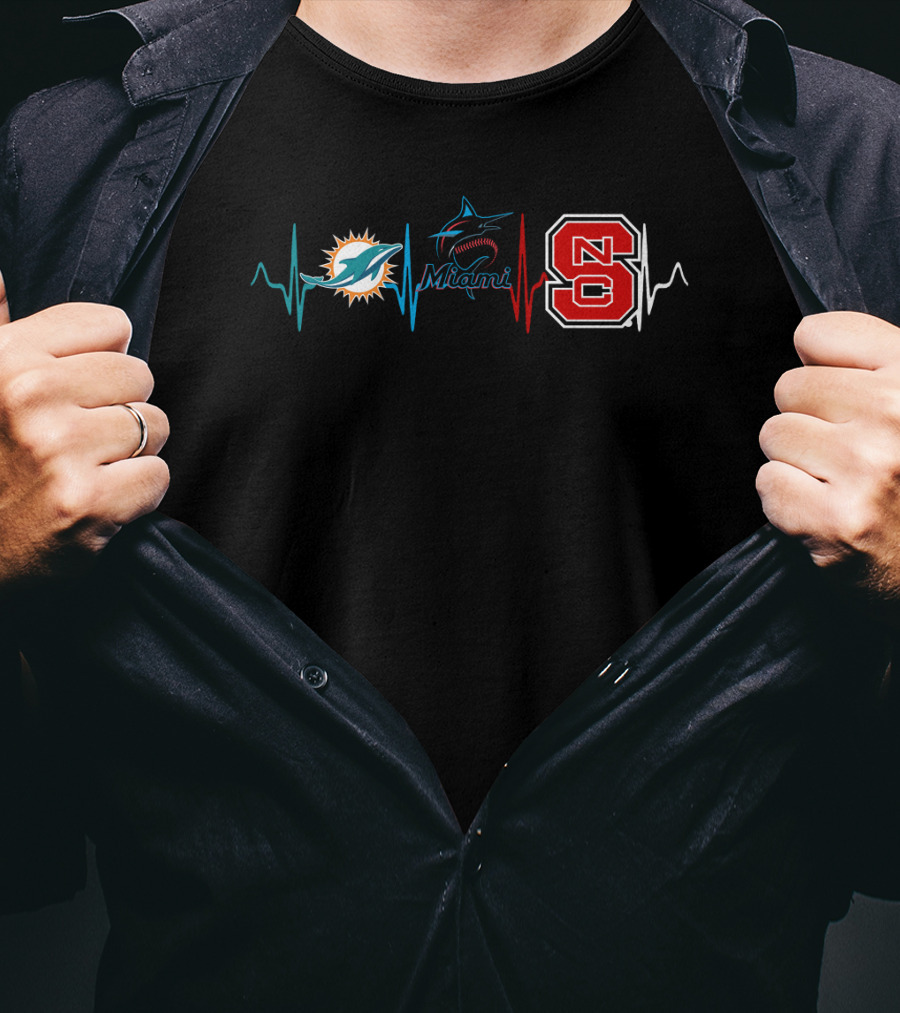Miami Dolphins Miami Marlins Nc State Heartbeat T-Shirt