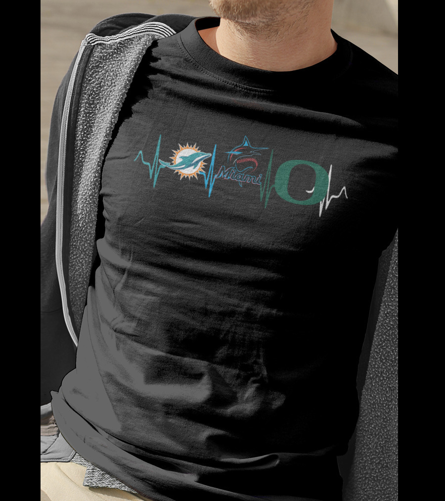 Miami Dolphins Miami Marlins Oregon Ducks Heartbeat T-Shirt