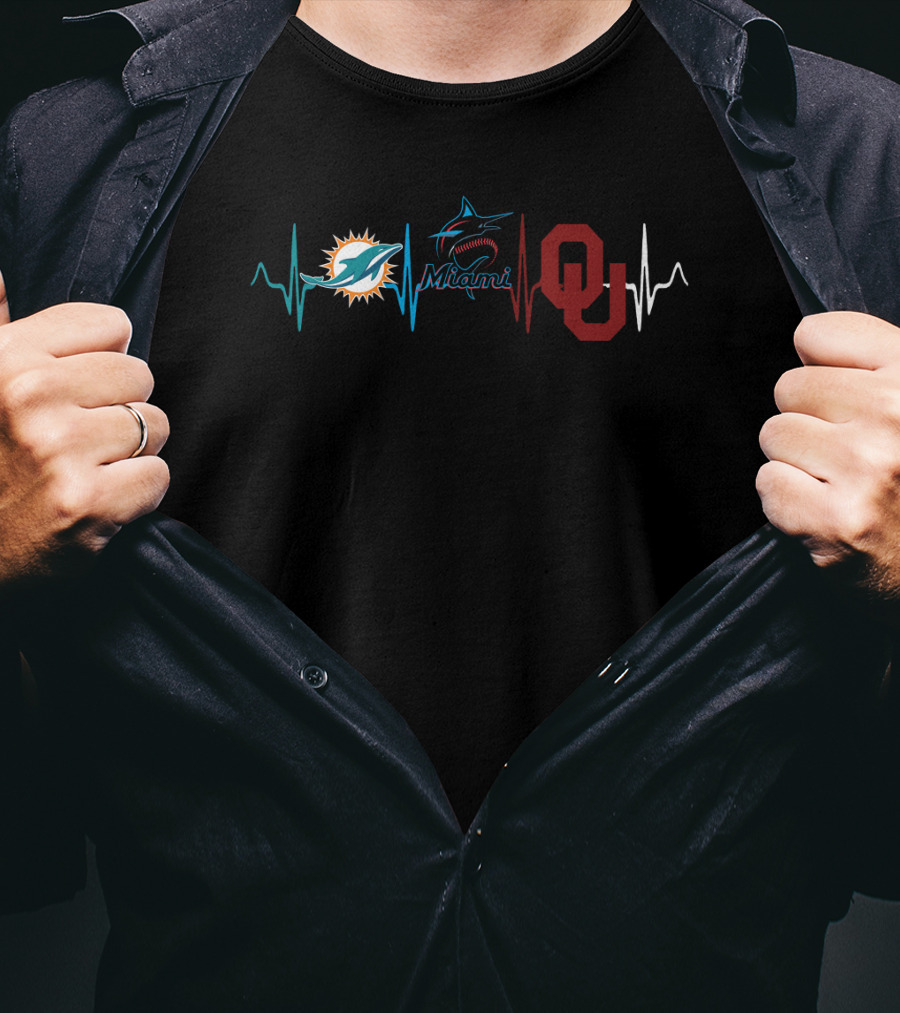 Miami Dolphins Marlins Oklahoma Sooners Heartbeat Combo T-Shirt
