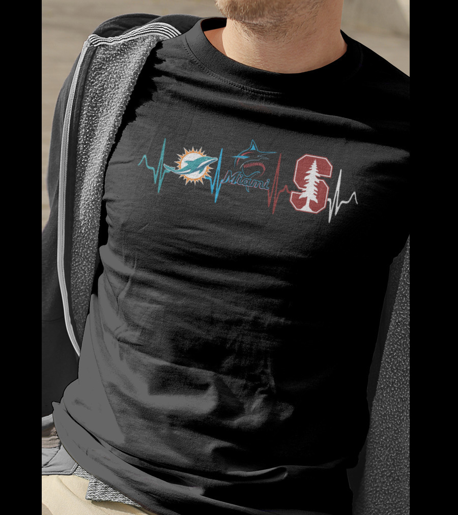 Miami Dolphins Marlins Stanford Heartbeat T-Shirt