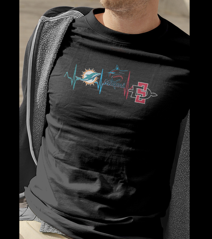 Miami Dolphins Marlins San Diego State Aztecs Heartbeat T-Shirt